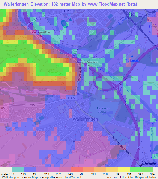 Wallerfangen,Germany Elevation Map