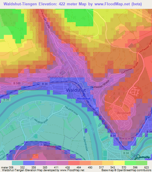 Waldshut-Tiengen,Germany Elevation Map