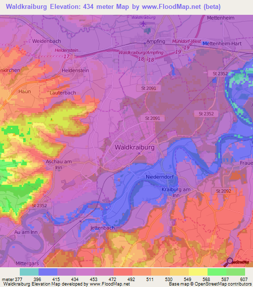 Waldkraiburg,Germany Elevation Map