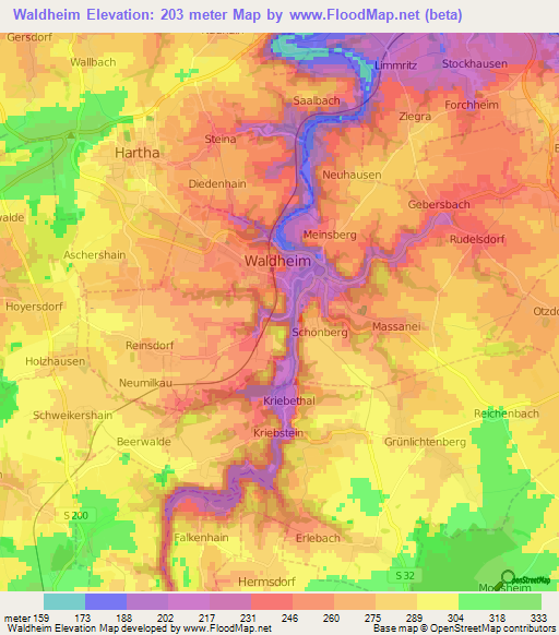 Waldheim,Germany Elevation Map