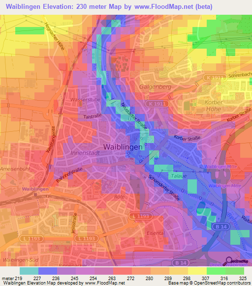 Waiblingen,Germany Elevation Map