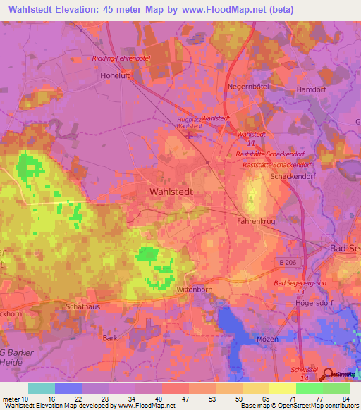 Wahlstedt,Germany Elevation Map