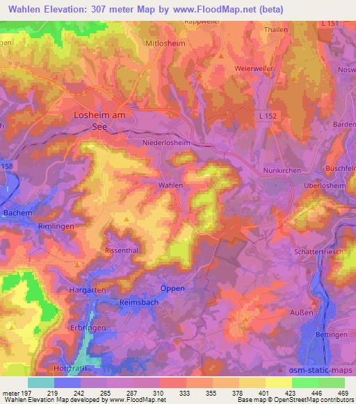 Wahlen,Germany Elevation Map