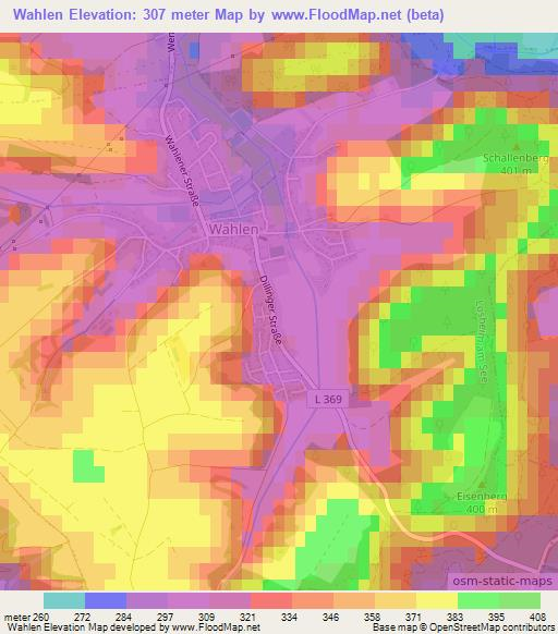 Wahlen,Germany Elevation Map