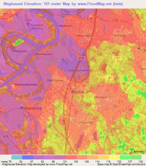 Waghausel,Germany Elevation Map