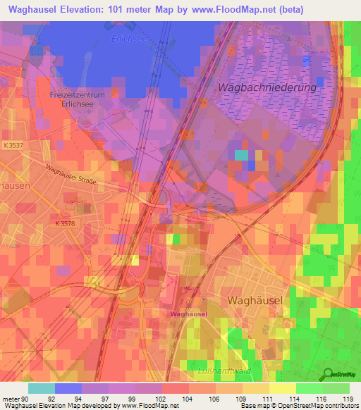 Waghausel,Germany Elevation Map