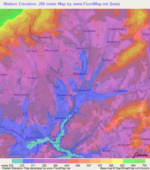 Wadern,Germany Elevation Map