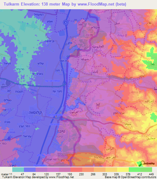 Tulkarm,Palestinian Territory Elevation Map