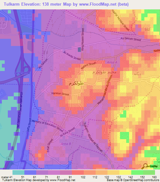 Tulkarm,Palestinian Territory Elevation Map