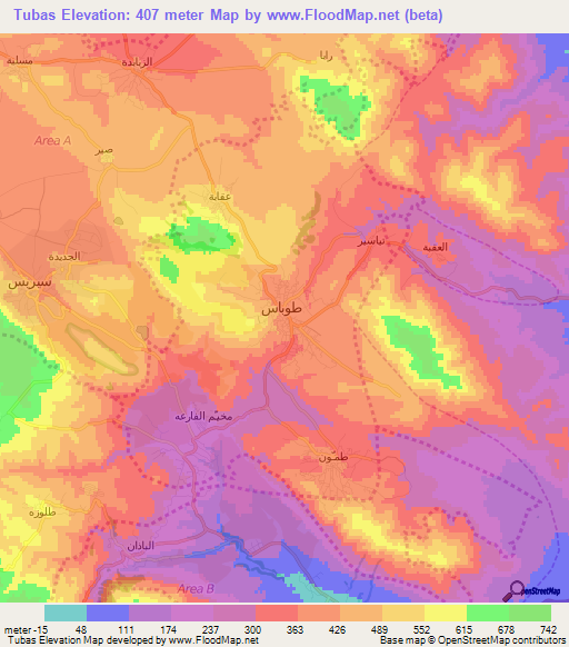 Tubas,Palestinian Territory Elevation Map