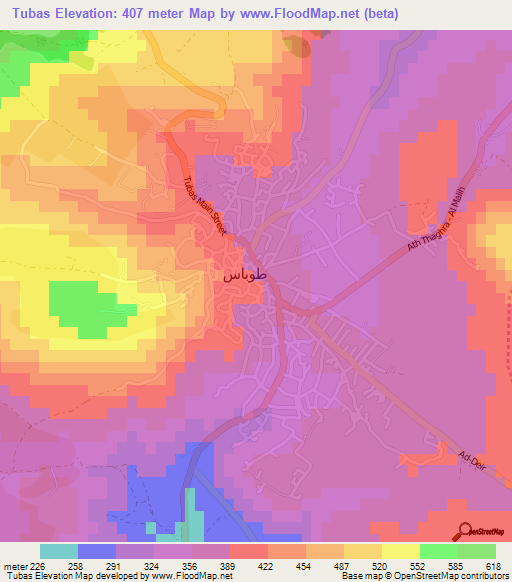 Tubas,Palestinian Territory Elevation Map