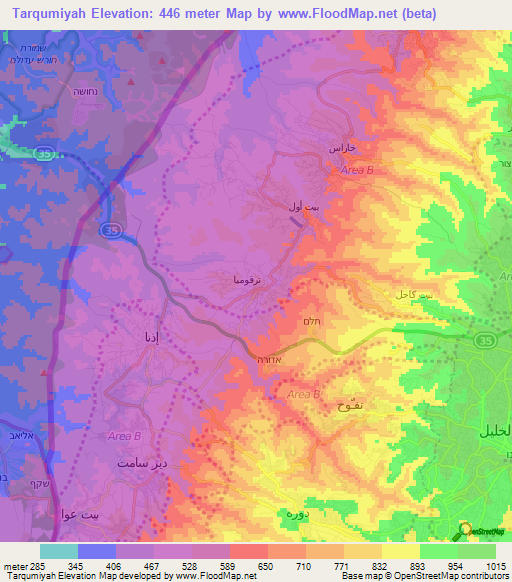 Tarqumiyah,Palestinian Territory Elevation Map