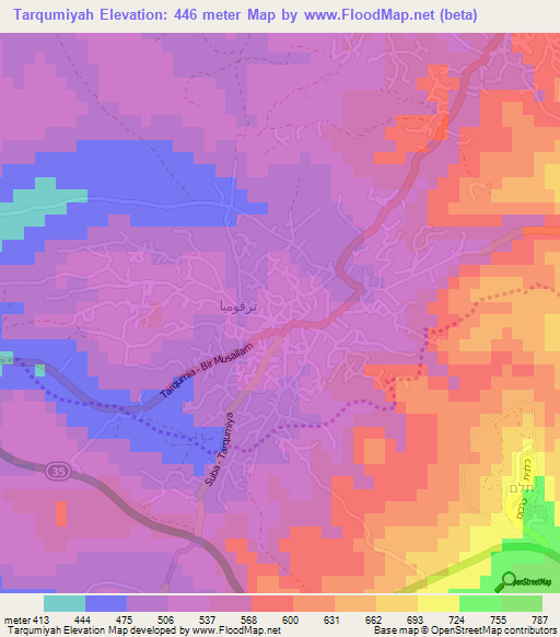 Tarqumiyah,Palestinian Territory Elevation Map