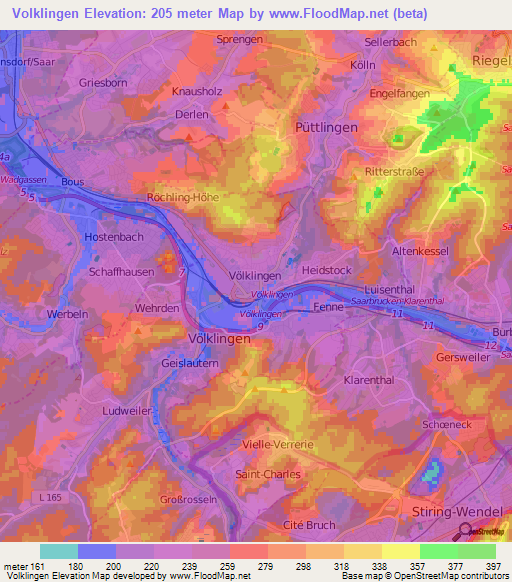 Volklingen,Germany Elevation Map