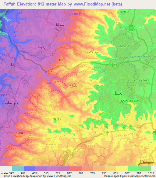 Taffuh,Palestinian Territory Elevation Map