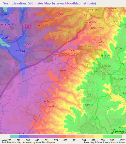 Surif,Palestinian Territory Elevation Map