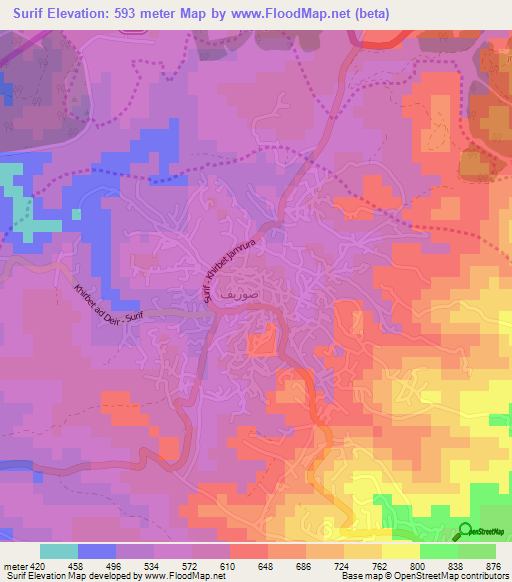 Surif,Palestinian Territory Elevation Map