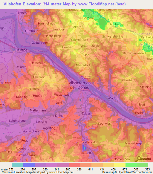 Vilshofen,Germany Elevation Map