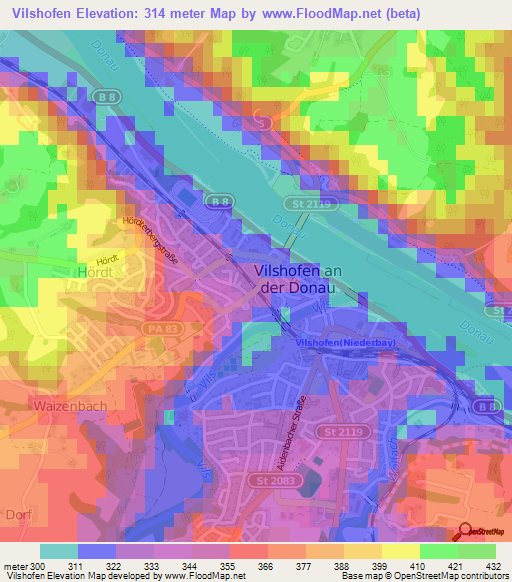 Vilshofen,Germany Elevation Map