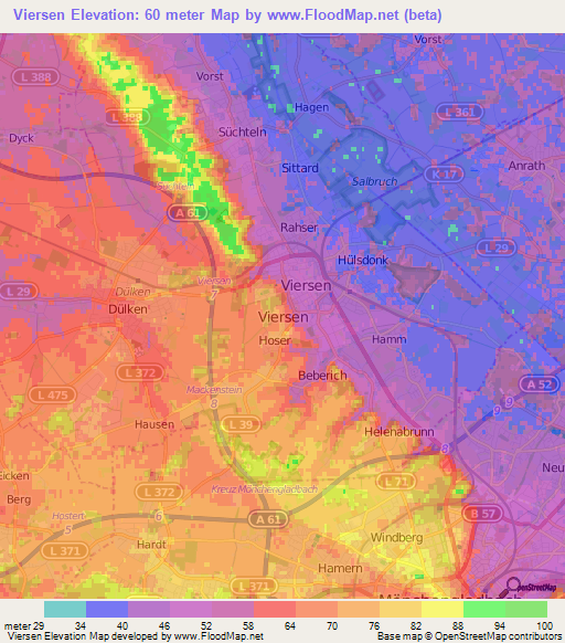 Viersen,Germany Elevation Map