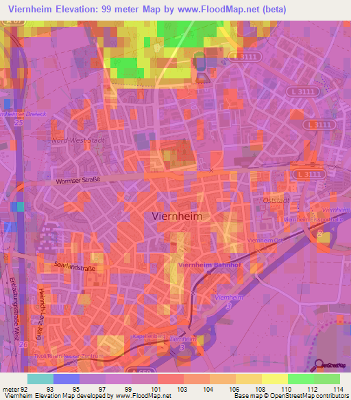 Viernheim,Germany Elevation Map