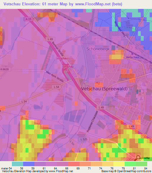 Vetschau,Germany Elevation Map