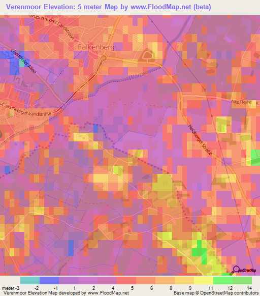 Verenmoor,Germany Elevation Map