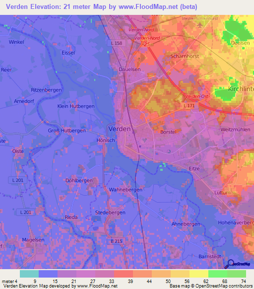 Verden,Germany Elevation Map