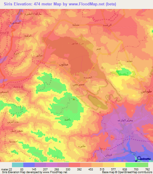 Siris,Palestinian Territory Elevation Map