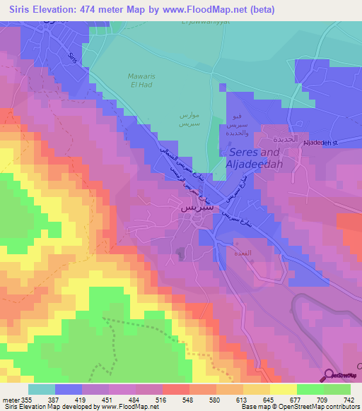 Siris,Palestinian Territory Elevation Map