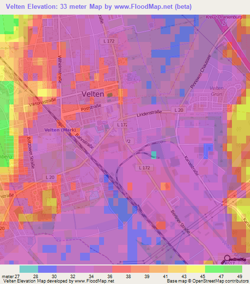 Velten,Germany Elevation Map