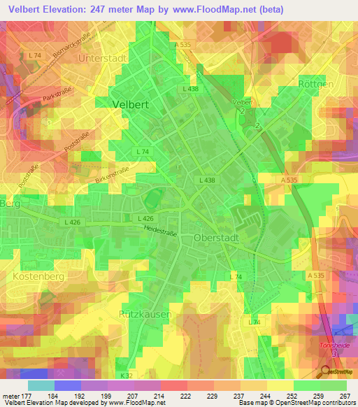 Velbert,Germany Elevation Map