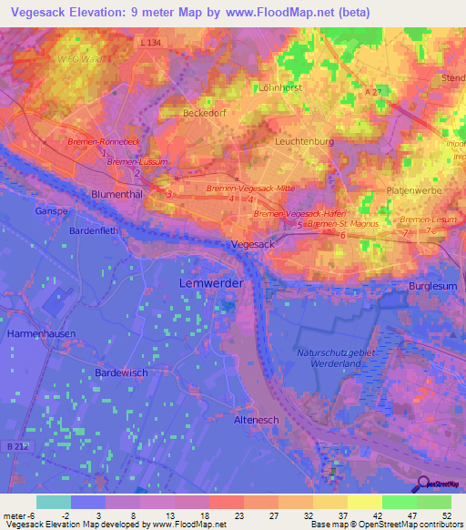 Vegesack,Germany Elevation Map