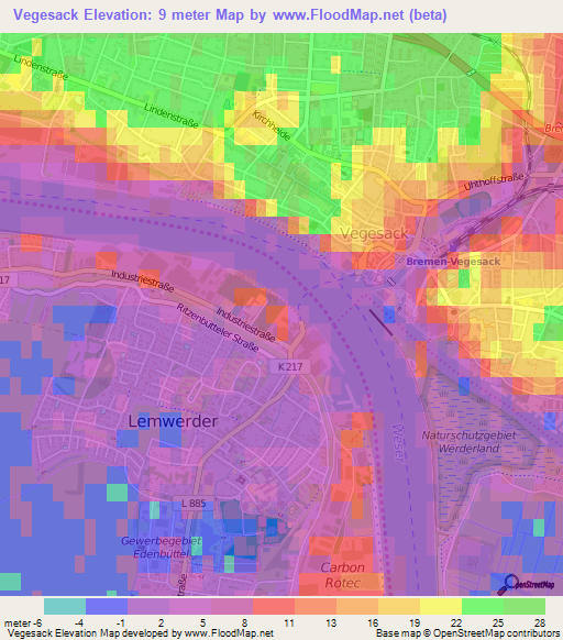 Vegesack,Germany Elevation Map