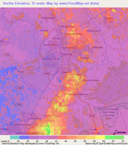 Vechta,Germany Elevation Map