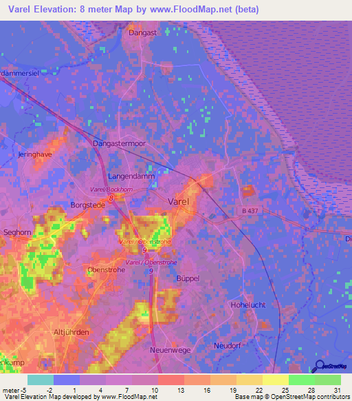 Varel,Germany Elevation Map