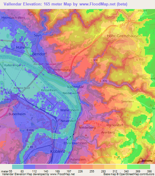 Vallendar,Germany Elevation Map