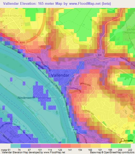 Vallendar,Germany Elevation Map