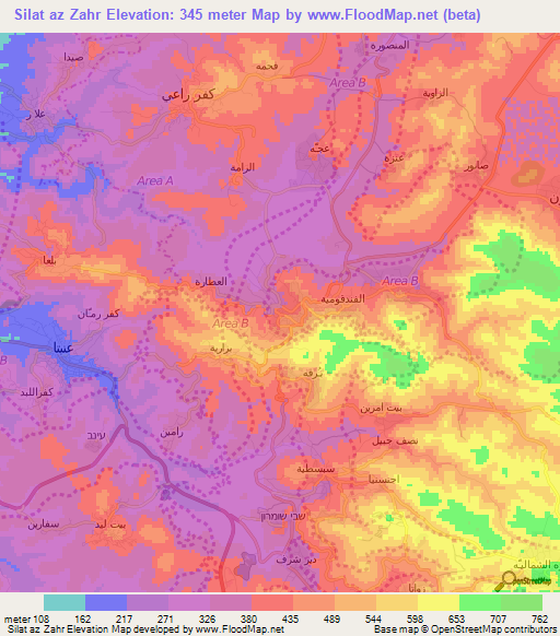 Silat az Zahr,Palestinian Territory Elevation Map