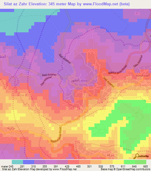 Silat az Zahr,Palestinian Territory Elevation Map