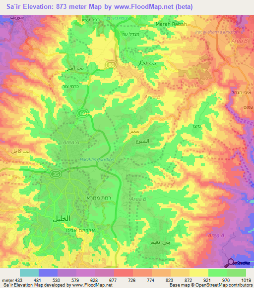 Sa`ir,Palestinian Territory Elevation Map