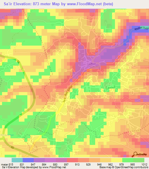 Sa`ir,Palestinian Territory Elevation Map