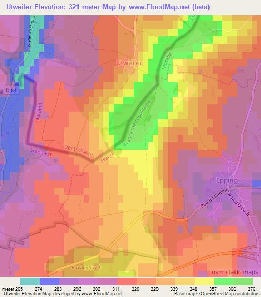 Utweiler,Germany Elevation Map