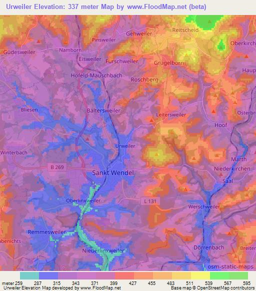 Urweiler,Germany Elevation Map