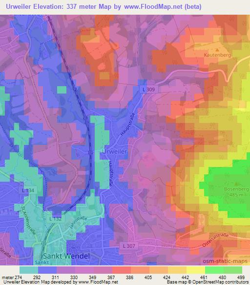 Urweiler,Germany Elevation Map