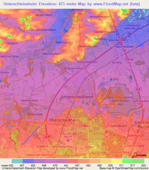 Unterschleissheim,Germany Elevation Map