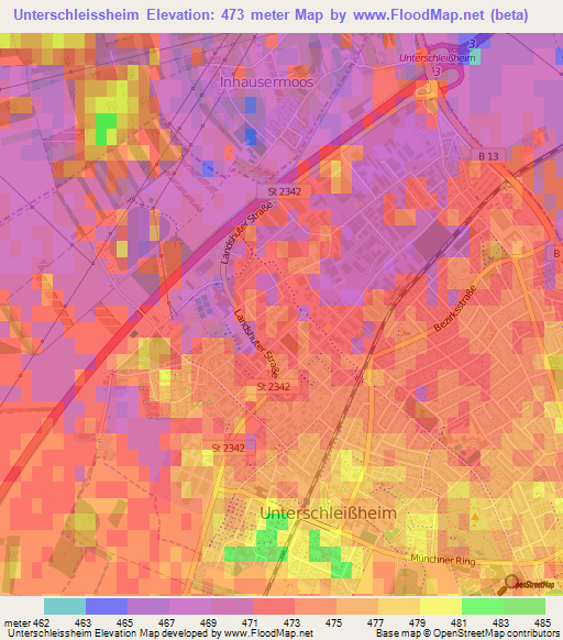 Unterschleissheim,Germany Elevation Map