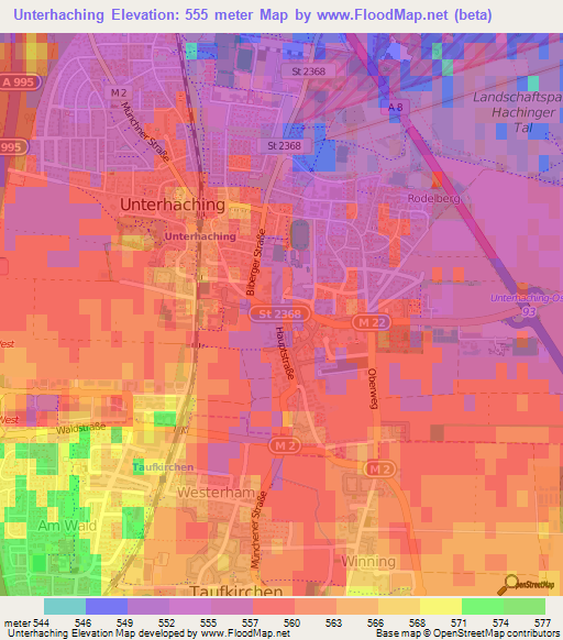 Unterhaching,Germany Elevation Map