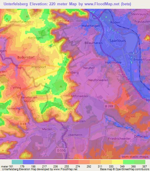 Unterfelsberg,Germany Elevation Map