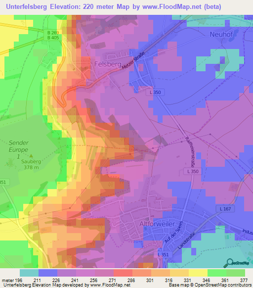 Unterfelsberg,Germany Elevation Map